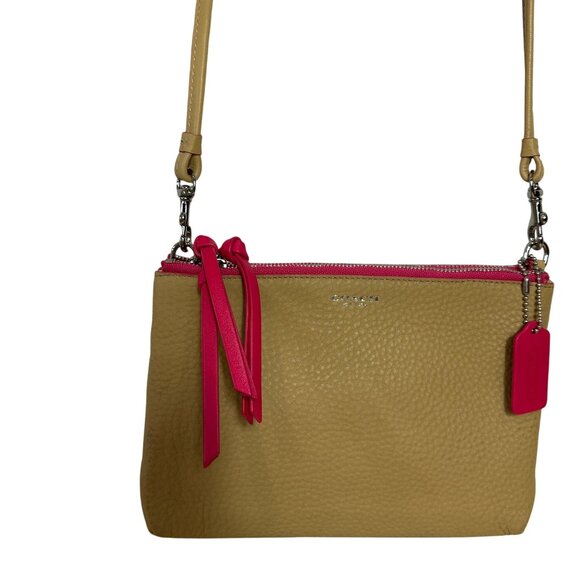 NEW Coach BLEECKER TRIPLE ZIP Leather Crossbody Camel Pink Ruby Edgepaint 51636 - Picture 3 of 12
